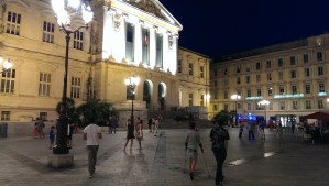 Nighttime in front of the Justice Building