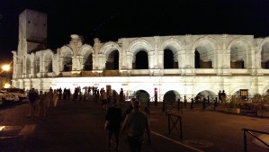 The coliseum in Arles at night