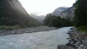 The Weisse Lütschine river flows through the valley from Stechelberg to Lauterbrunnen